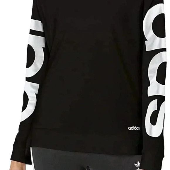 ADIDAS Essential Crewneck Sweatshirt - Black with white logo - Size Med (12/14) - Picture 4 of 13